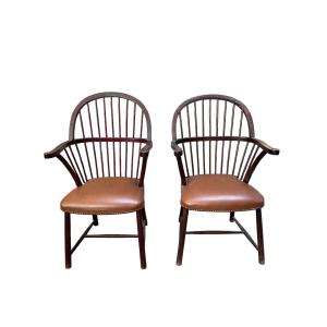 Thonet Windsor Armchairs In Brown Stained Beech, Attributed To Josef Frank 