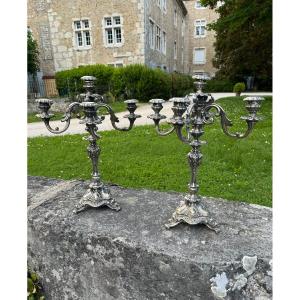 Exceptional Pair Of Candlesticks In Sterling Silver By Edmond Tetard (1880-1903)