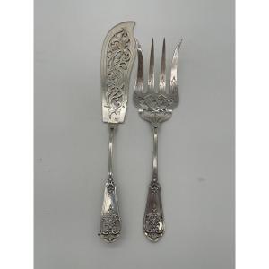 Fish Service Cutlery In Sterling Silver Minerva Hallmark From The 19th Century