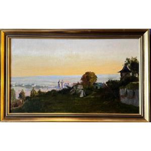 Tableau école Anglaise Du XIXeme Siècle * Vue D’une Vallée Au Château *