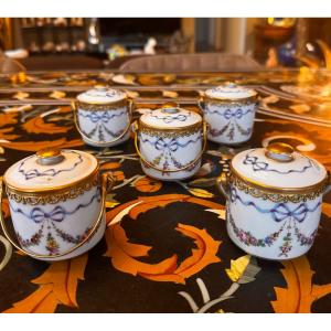 Set Of Five Cream Pots In Painted Porcelain With Gilt Brass Mounts – Samson