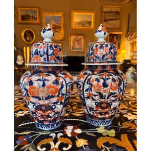 Paire de pots couverts en porcelaine Imari – Japon, XIXᵉ 
