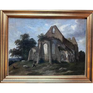 French School, Mid-19th Century. Church Ruins In A Pastoral Landscape.