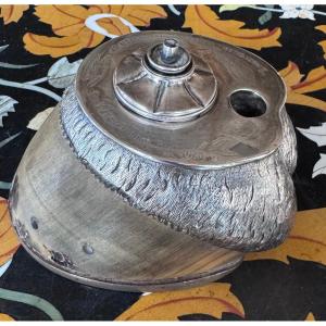 Silver-mounted Inkwell In Shoe Late 19th - Early 20th Century.