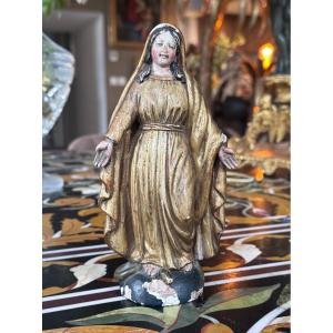 18th Century Carved And Gilded Wood Virgin - Virgin Casting Down The Serpent.