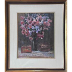 Victor Charreton (1864-1936) Bouquet de fleurs, huile sur carton .