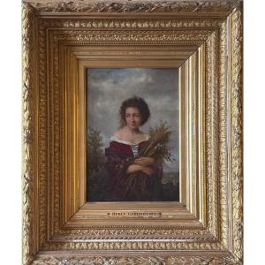 Henry Campotosto (Bruxelles 1833 – Londres 1910) Jeune moissonneuse au bouquet des champs.