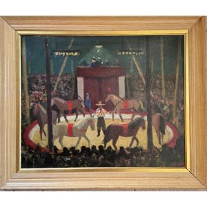 René Ruby (1908-1983) – Scène de cirque aux chevaux .