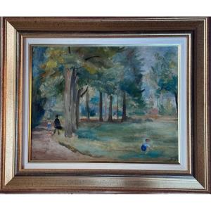 Władysław Jahl (1886–1953), peintre polonais – Le Jardin de ville de Voiron – Huile sur carton