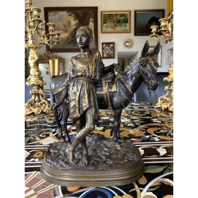Bronze Orientalise d'Alfred Dubucand (1828-1894) " jeune bédoin et sa mule "