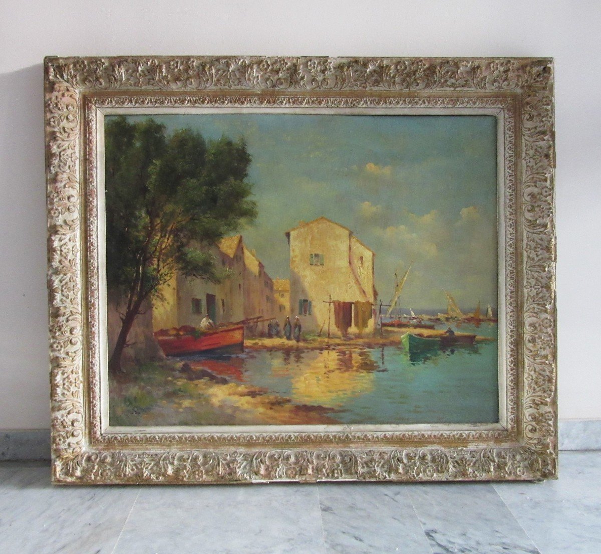 Oil Painting On Panel "la Ponche Saint-tropez"-photo-2