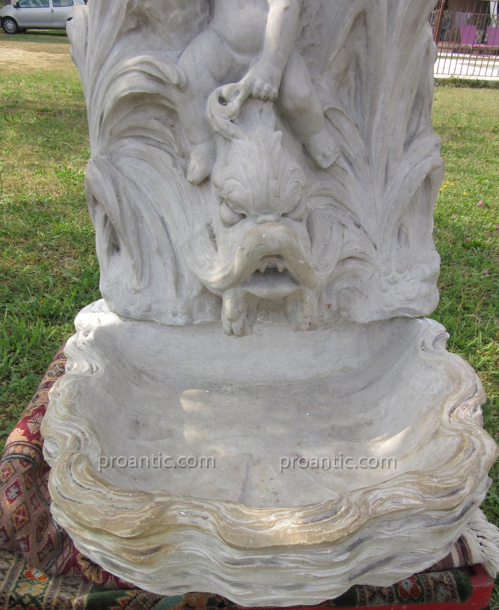 Fontaine En Marbre XVIIIème " amour au Dauphin "-photo-2