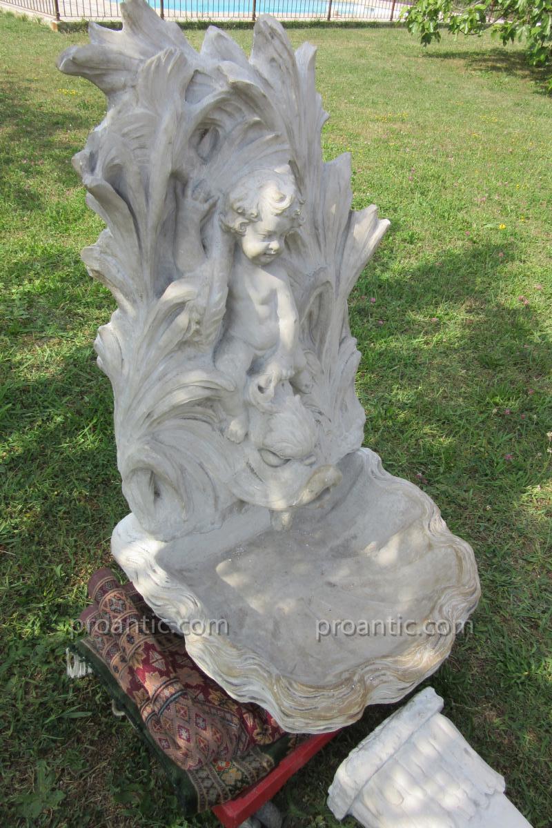 Fontaine En Marbre XVIIIème " amour au Dauphin "-photo-3