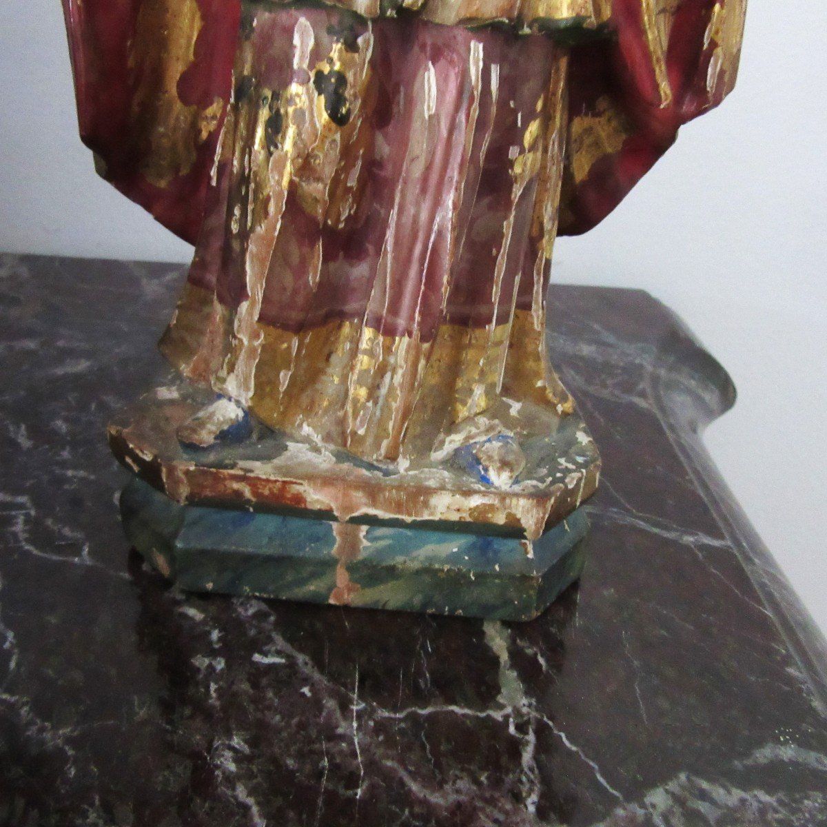 Statue Of Saint In Polychrome Carved Wood Ep.18th-photo-2