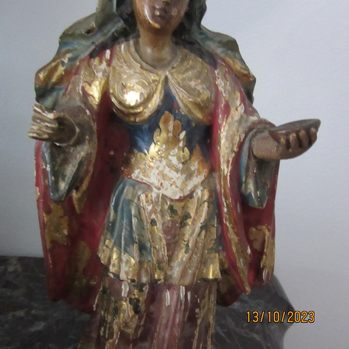 Statue Of Saint In Polychrome Carved Wood Ep.18th-photo-3