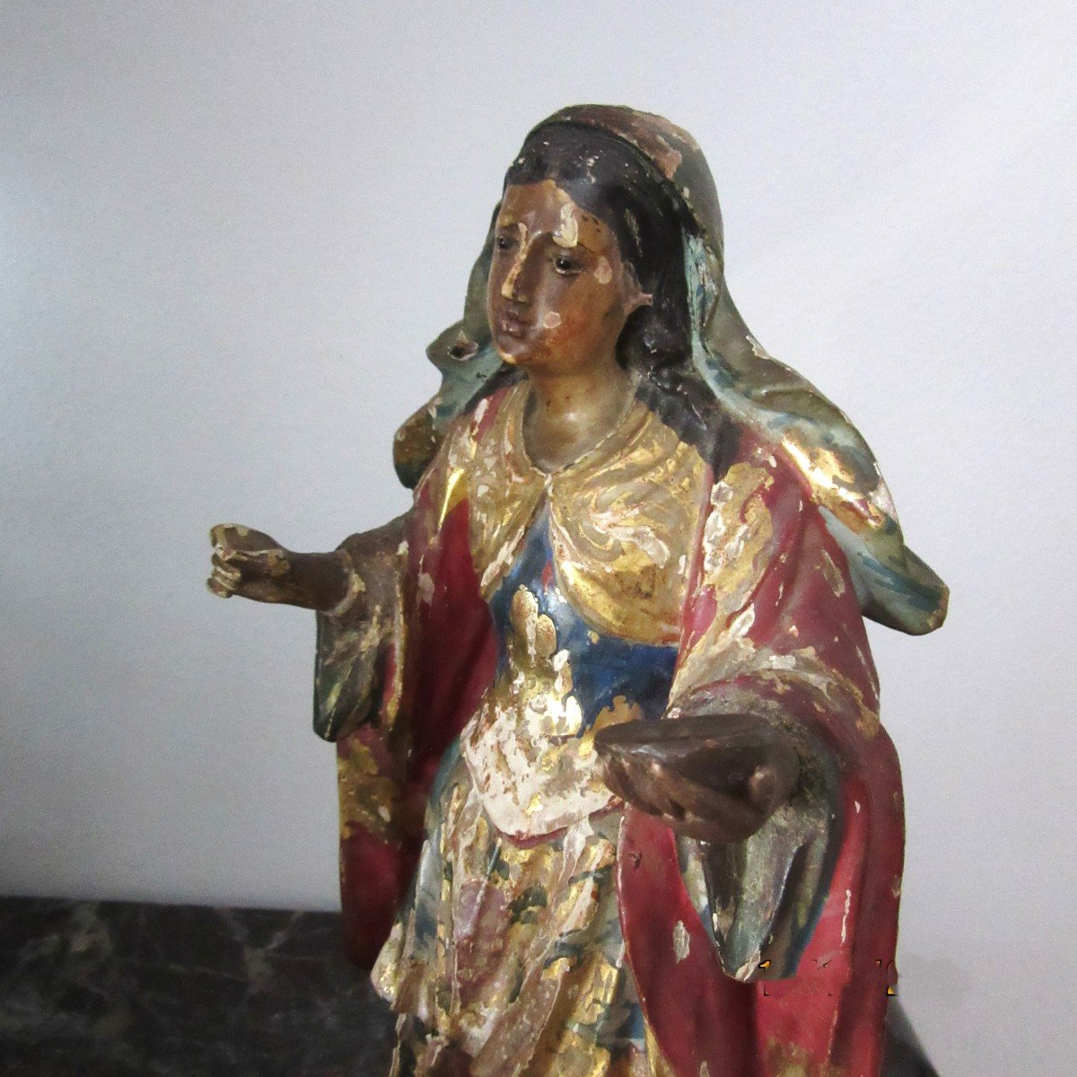 Statue Of Saint In Polychrome Carved Wood Ep.18th-photo-4