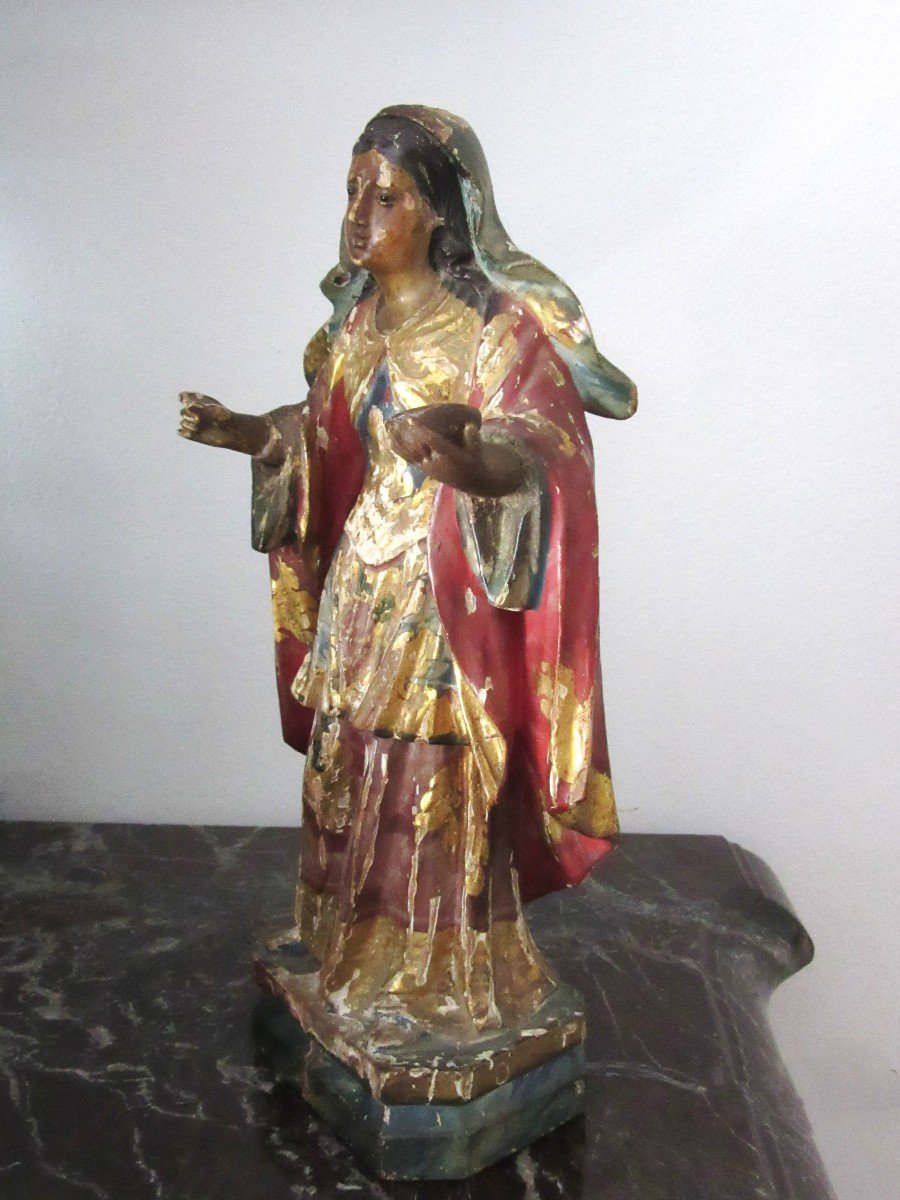 Statue Of Saint In Polychrome Carved Wood Ep.18th-photo-5
