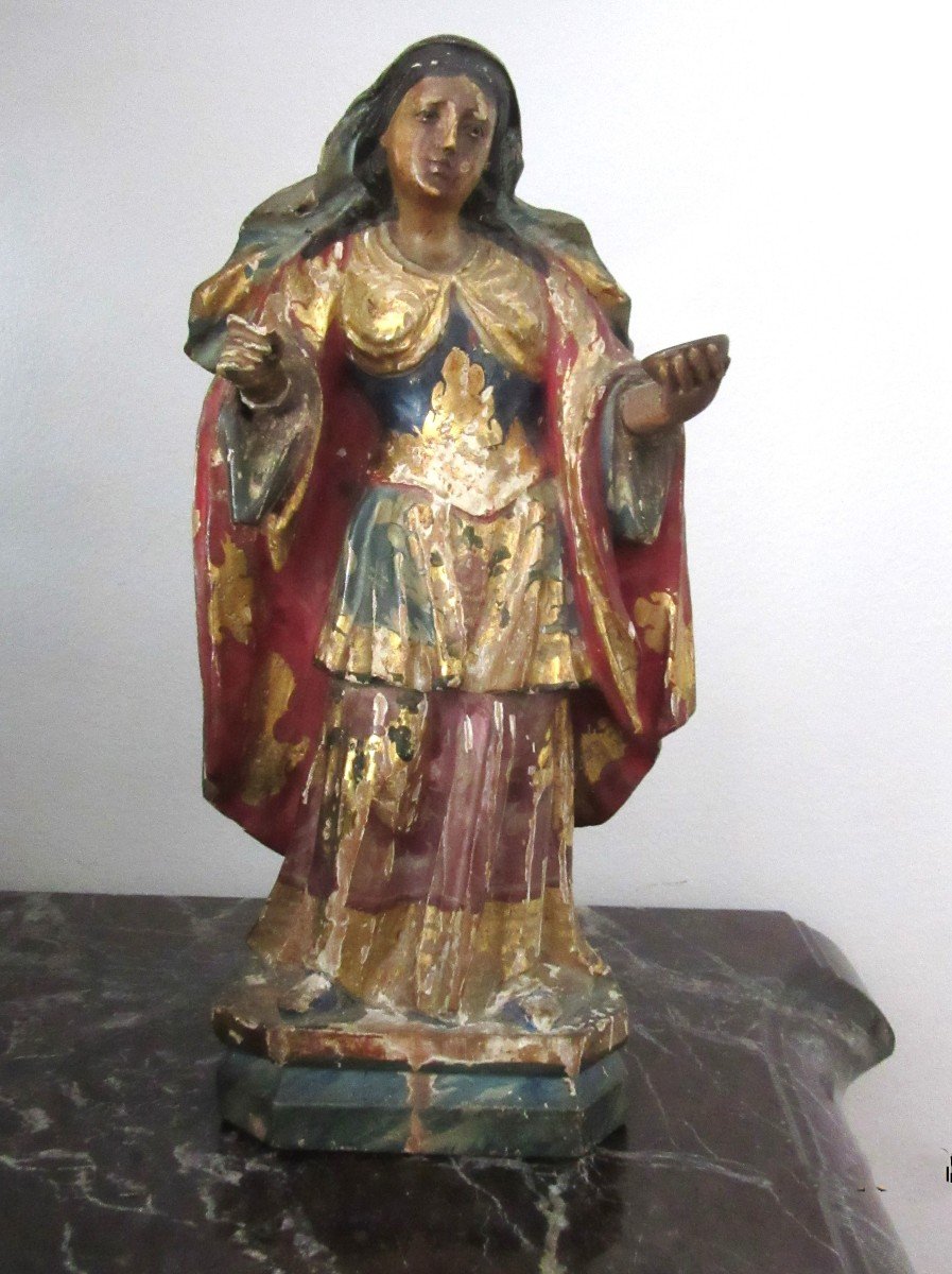 Statue Of Saint In Polychrome Carved Wood Ep.18th