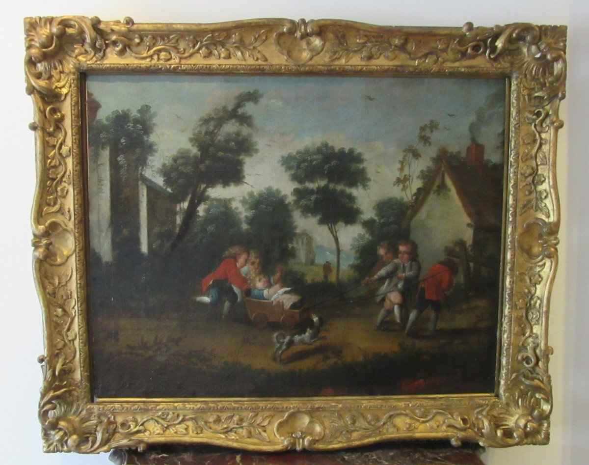 Tableau Huile Sur Toile "jeux d'Enfants" Ep.17ème