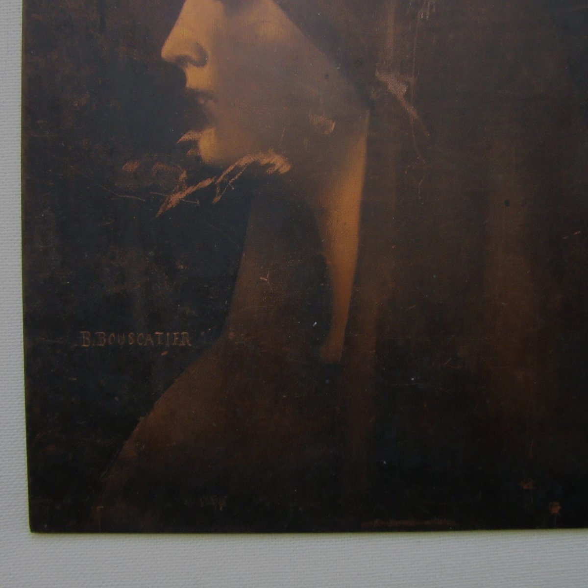 Tableau Technique sur cuivre "profil J.J Henner" Sig. B.Bouscatier-photo-3