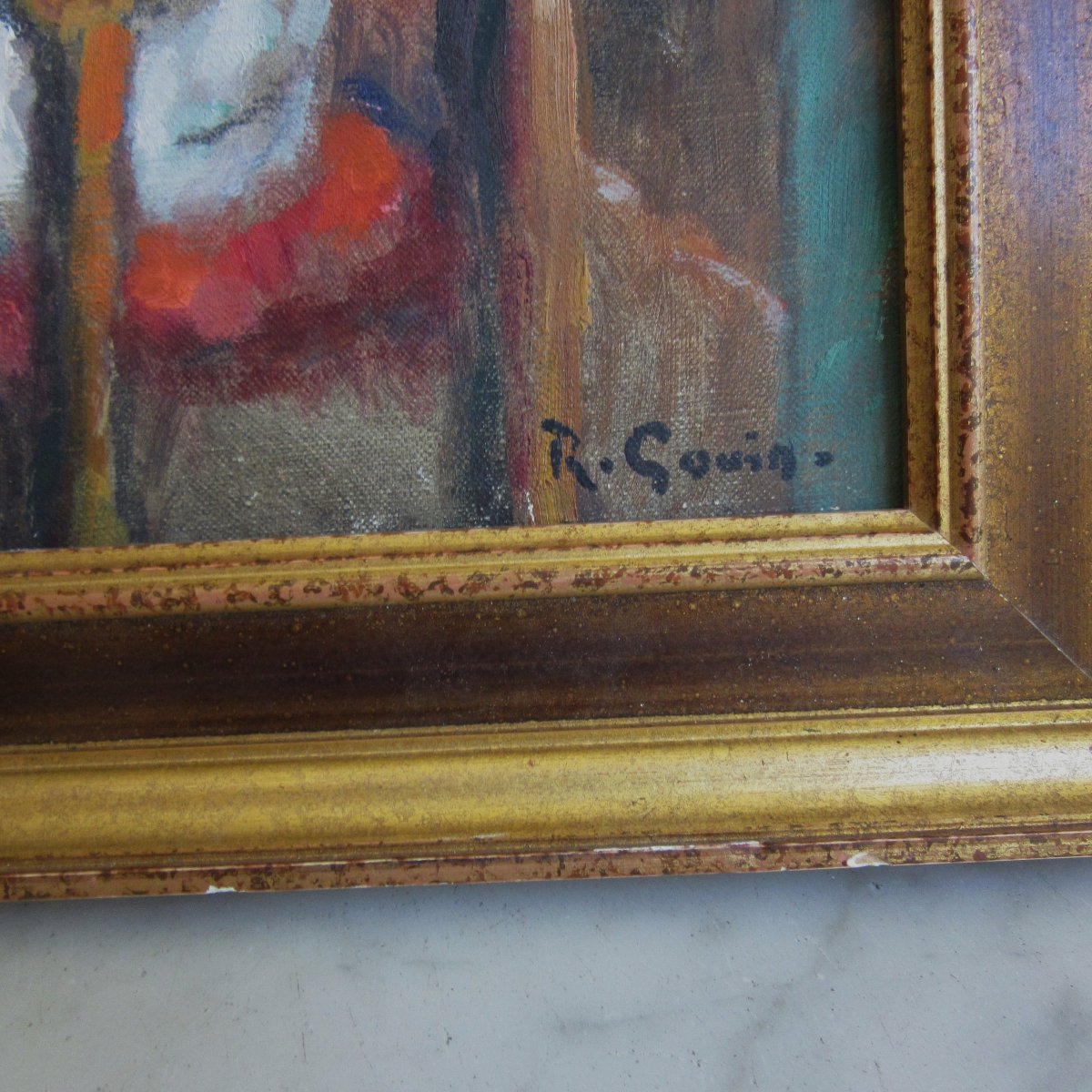 Tableau Huile sur toile "jeune femme au chapeau" Sign. R. Guoin (1881-1949)-photo-2