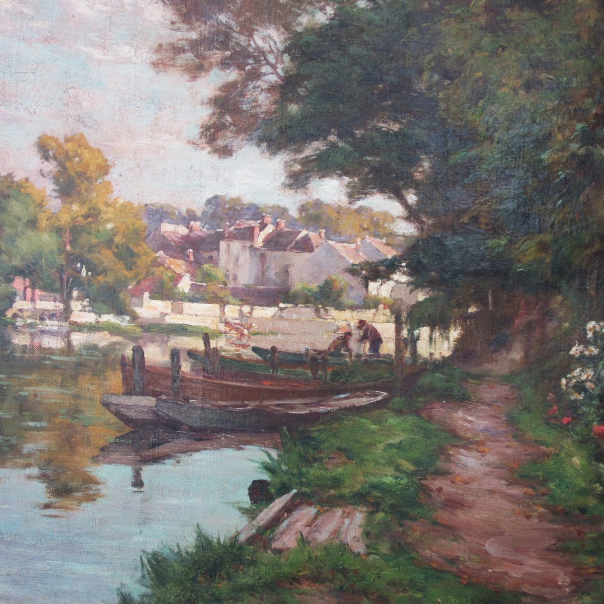 Oil Painting On Canvas "landscape On The Banks Of The Loing" Signed By Er Marché-photo-4