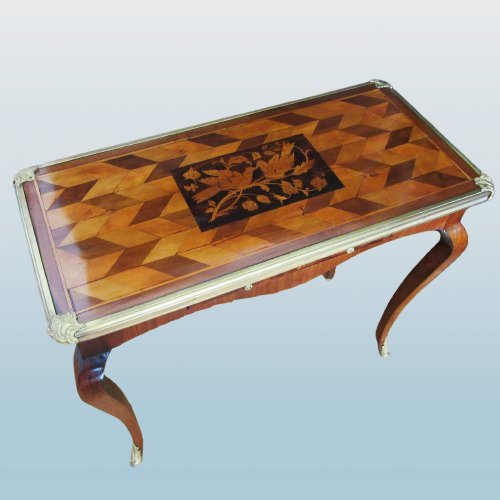 Marquetry Desk With Bird Decoration In The Louis XV Style, Late 18th Century-photo-3