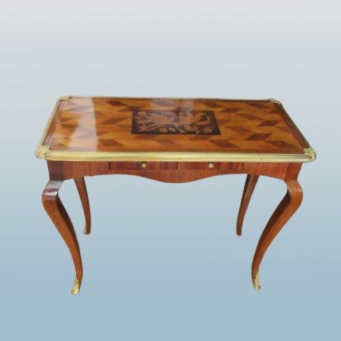Marquetry Desk With Bird Decoration In The Louis XV Style, Late 18th Century-photo-4