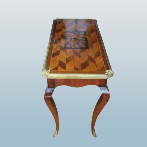 Marquetry Desk With Bird Decoration In The Louis XV Style, Late 18th Century-photo-4
