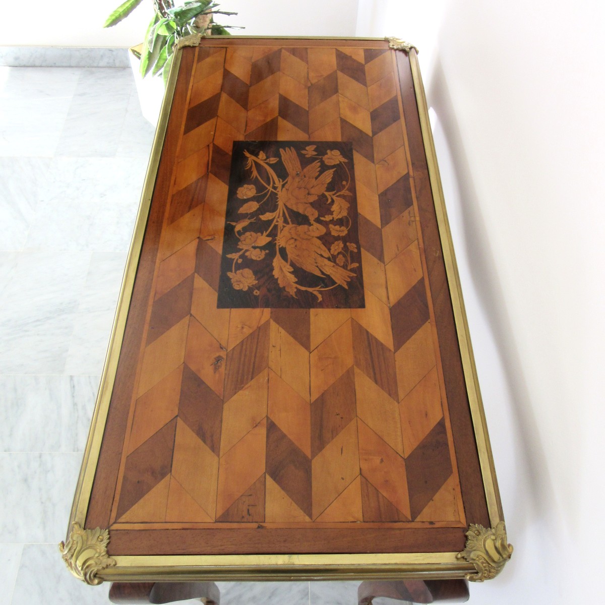 Marquetry Desk With Bird Decoration In The Louis XV Style, Late 18th Century-photo-5