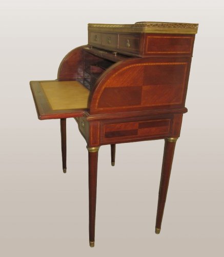 Bureau cylindre en marqueterie style Louis XVI Ep.19ème-photo-2