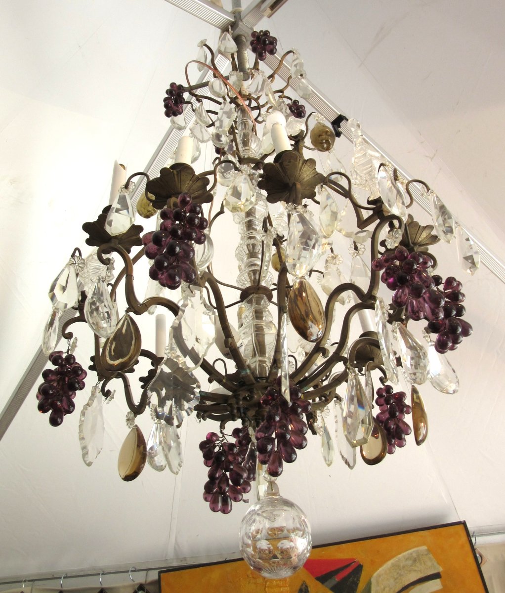 Grand lustre à décor de pampilles et grappes de raisins Ep.19ème-photo-2