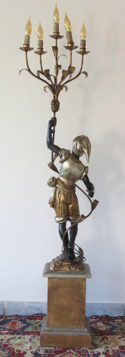 Nubien en bois sculpté à cinq bras de lumière-photo-4