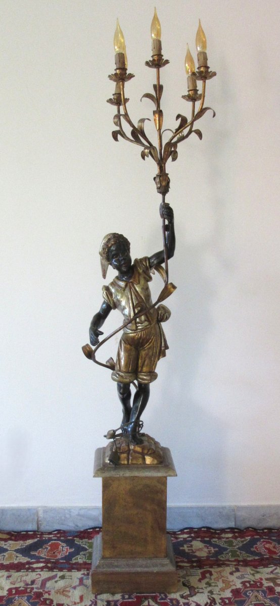 Nubien en bois sculpté à cinq bras de lumière-photo-2