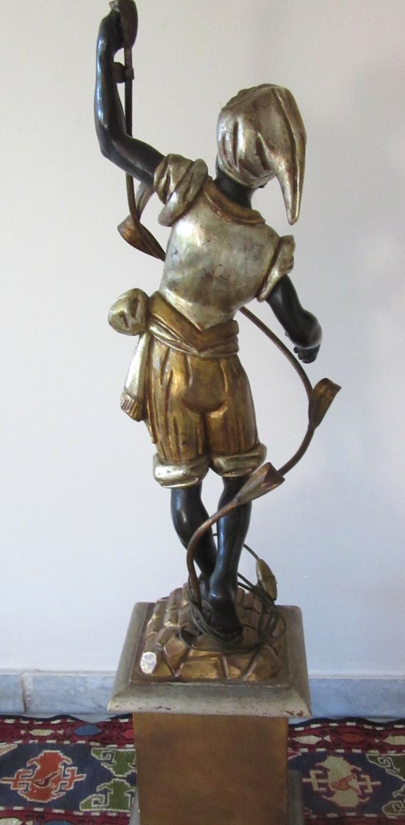 Nubien en bois sculpté à cinq bras de lumière-photo-5