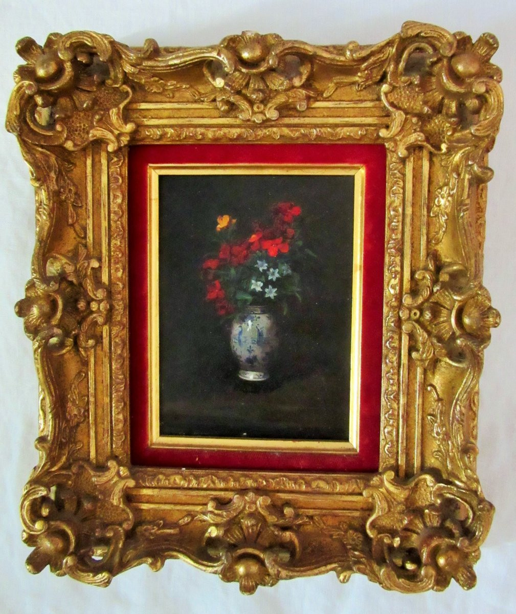 Tableau huile sur panneau " Bouquet de fleurs " Ep.19ème-photo-2