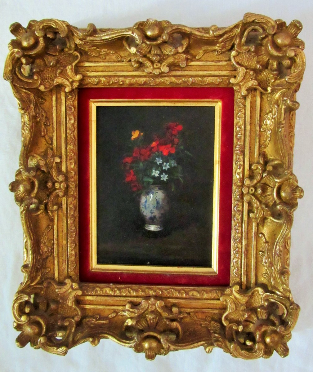 Tableau huile sur panneau " Bouquet de fleurs " Ep.19ème
