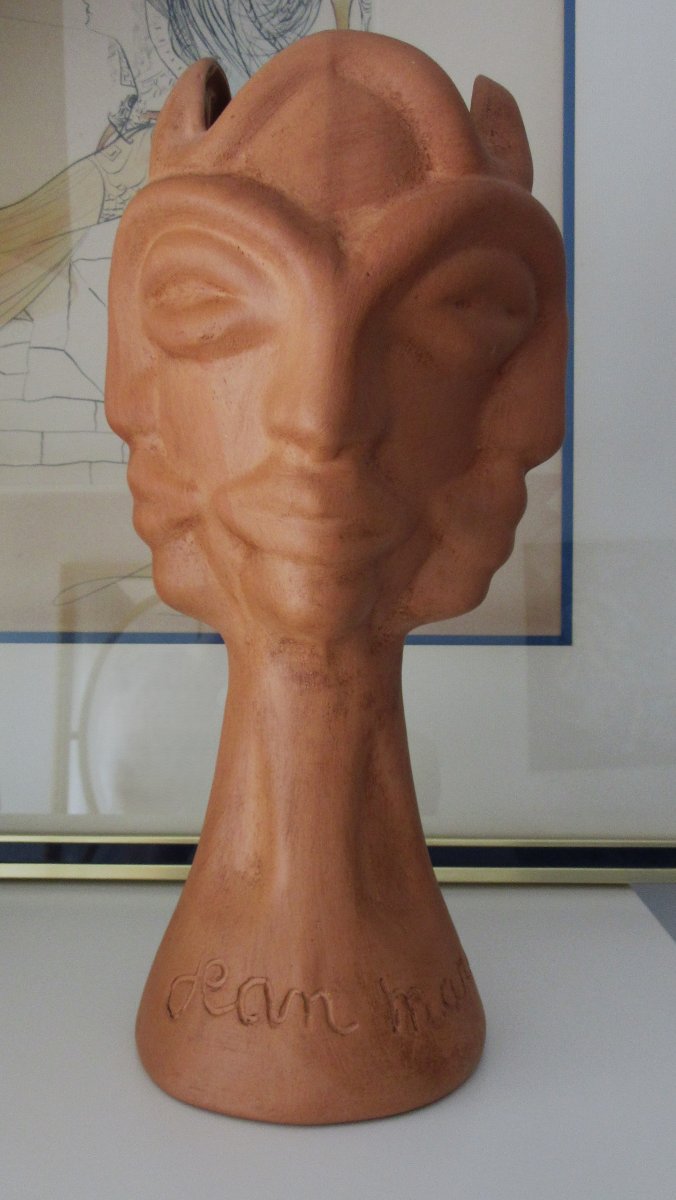 Terracotta Sculpture Vase With Four Faces By Jean Marais