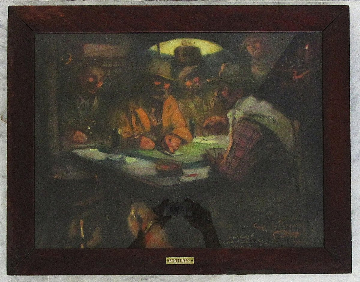 Tableau pastel scène de genre "Café de Provence Cannes" Sing.  Fortuney