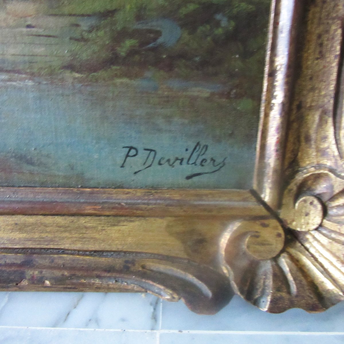 Tableau huile sur toile "Scène de village" Sign. P. Devillers-photo-4