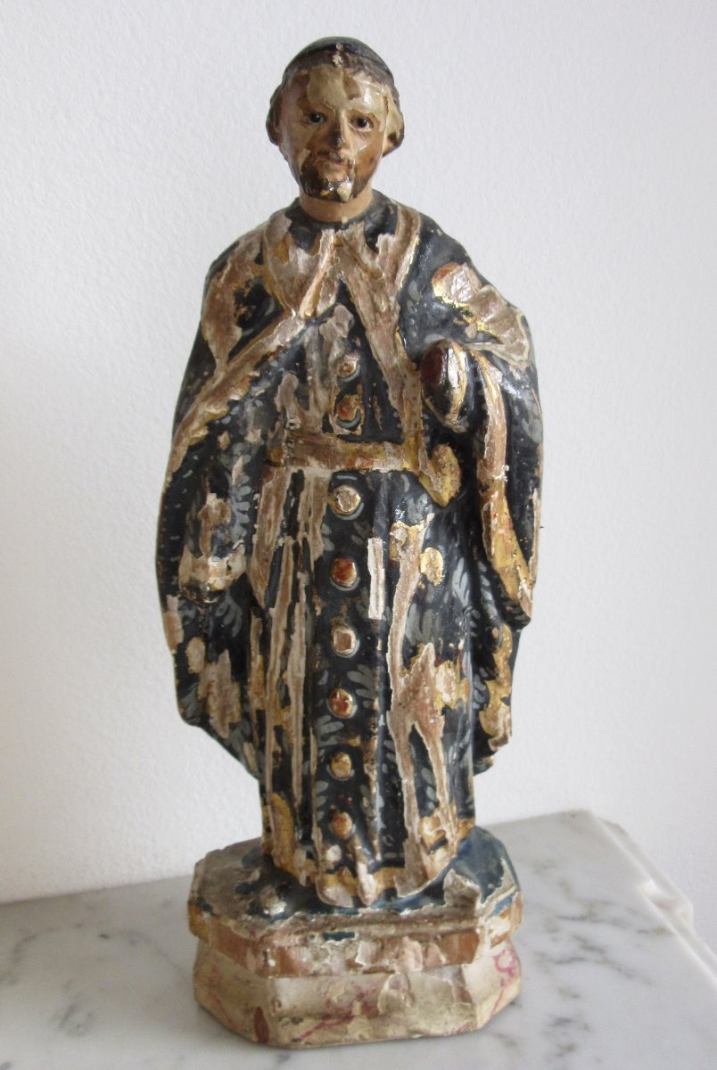 Sculpture Saint en bois Polychrome Ep. 17ème