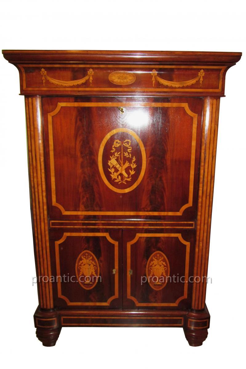 Secretary In Marquetry Biedermeier 1815-1848