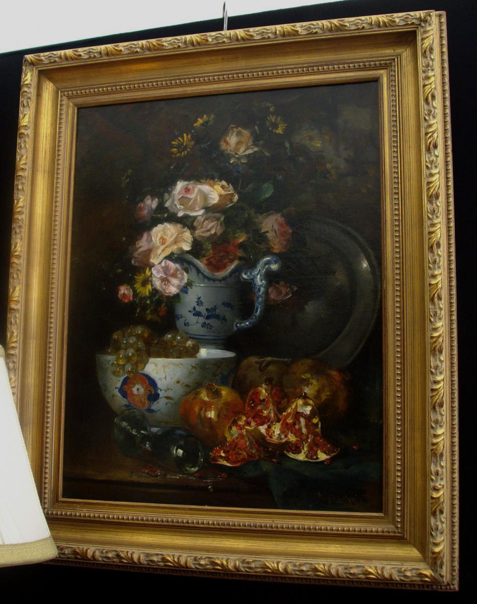 Oil On Canvas Still Life E.henri Cauchois 1850-1911