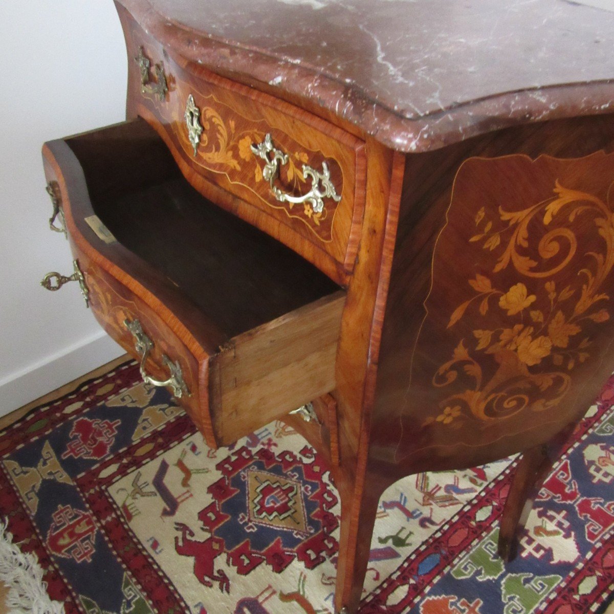 Small Commode In Marquetry Louis XV Style Ep.19th-photo-2