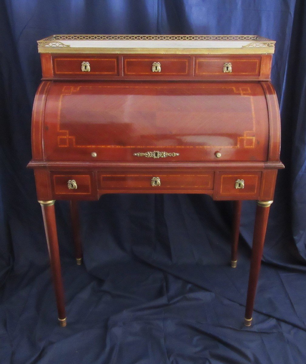 Louis XVI Style Cylinder Desk In Marquetry Ep.19th-photo-4