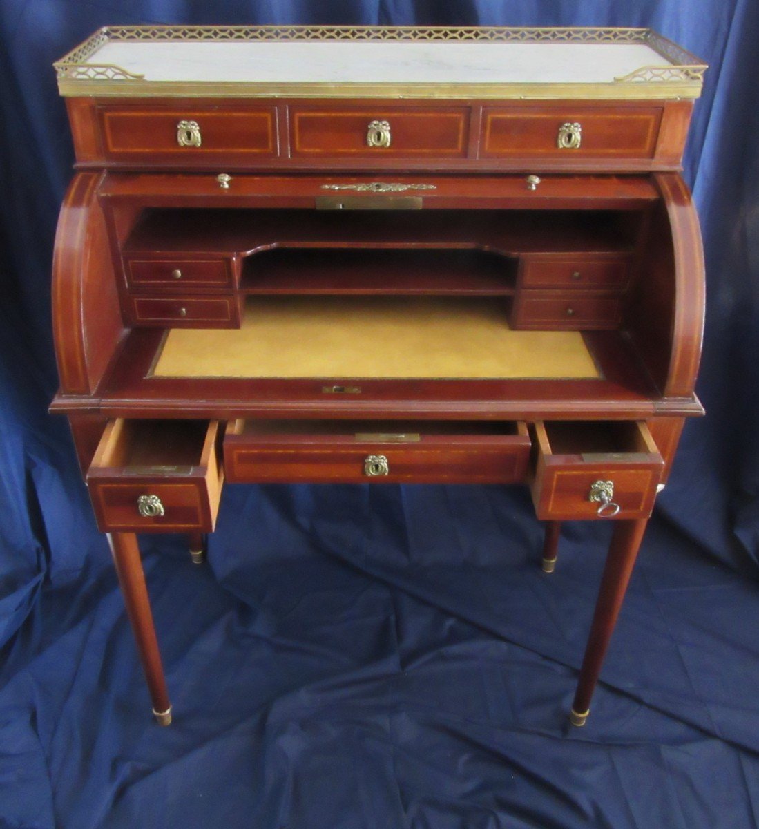 Louis XVI Style Cylinder Desk In Marquetry Ep.19th-photo-1
