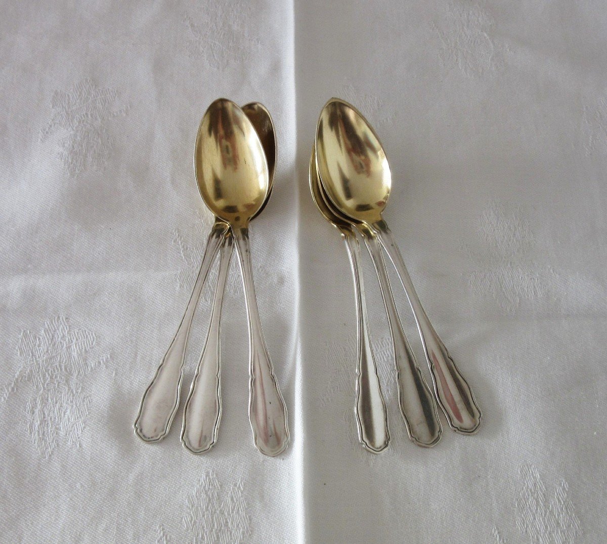 Suite Of Six Small Spoons In Silver And Vermeil