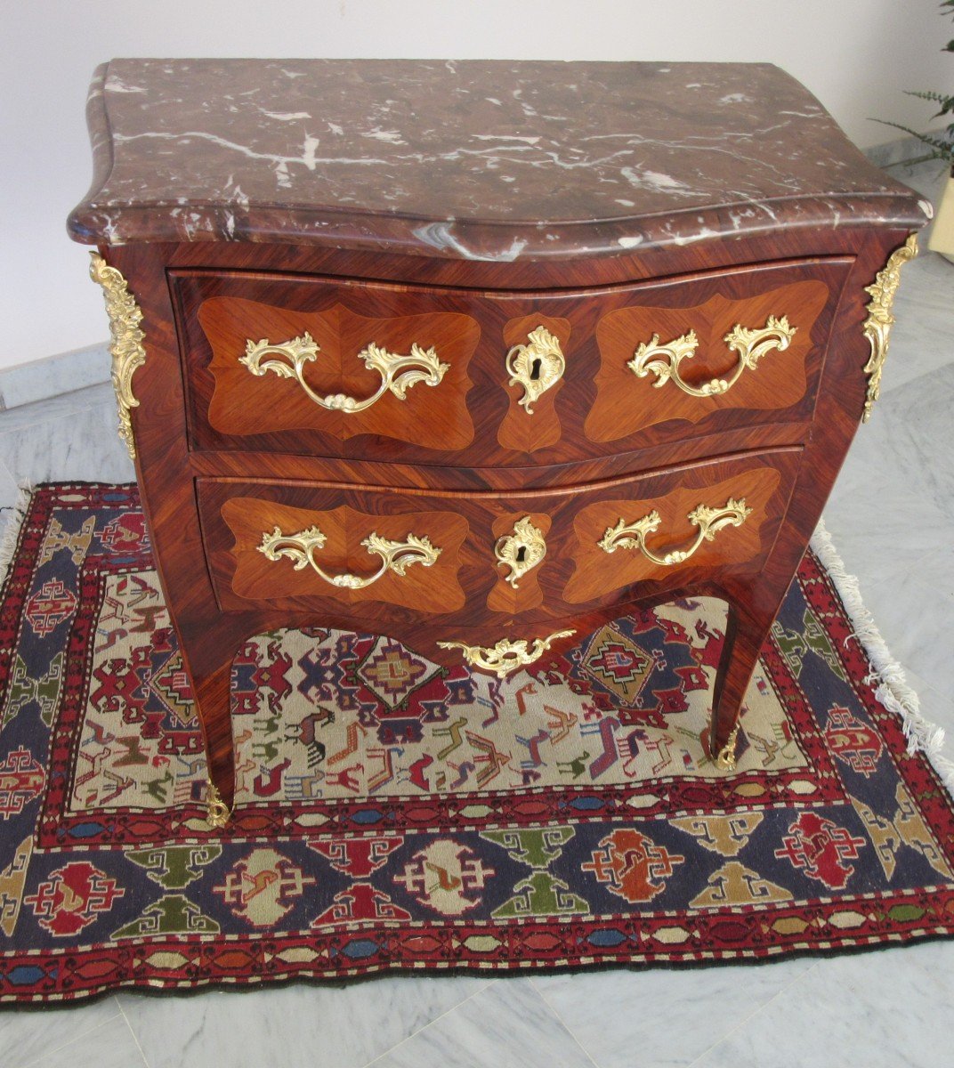 Commode In Rose Marquetry Ep. Louis XV Stamped M.criaerd-photo-2