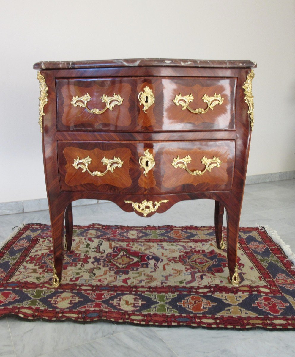 Commode In Rose Marquetry Ep. Louis XV Stamped M.criaerd-photo-4