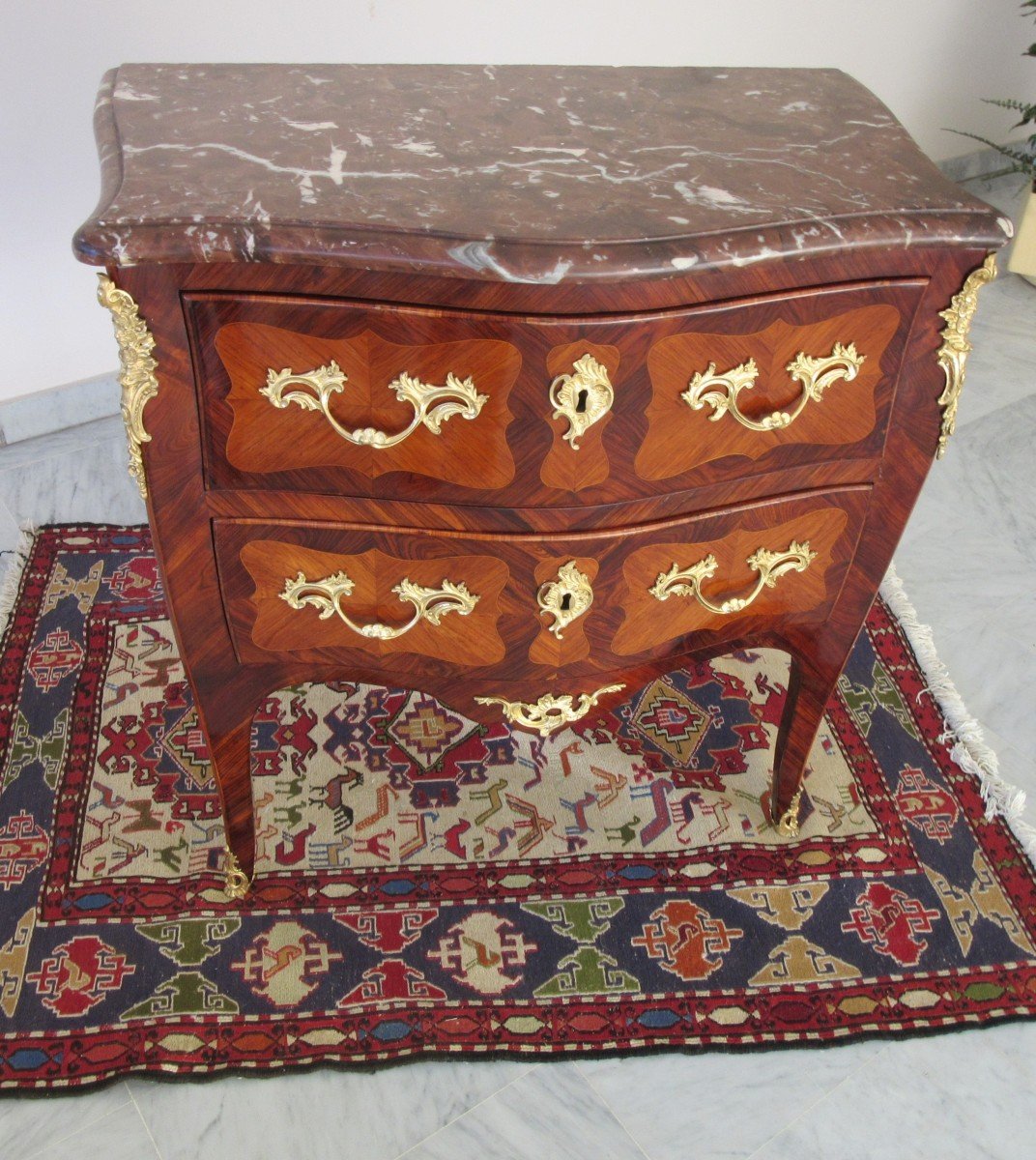 Commode In Rose Marquetry Ep. Louis XV Stamped M.criaerd-photo-4